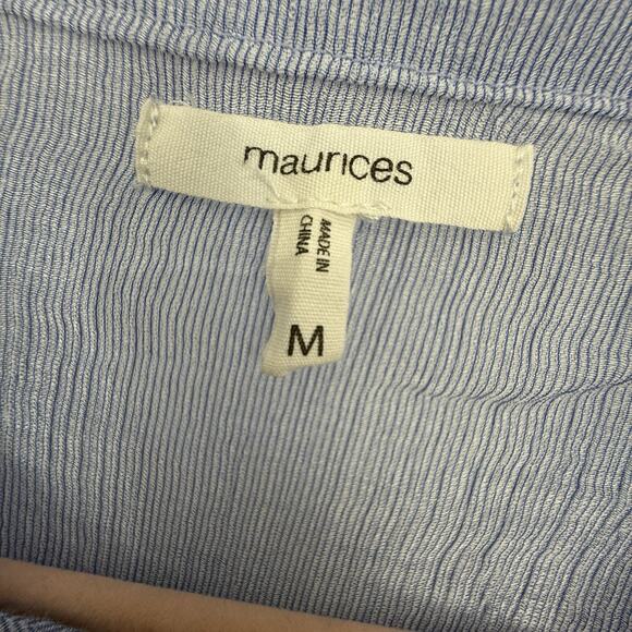 Maurices Sheer Crepe Embroidered Boho Tunic Size Medium Blue White Long Sleeve - Picture 9 of 10